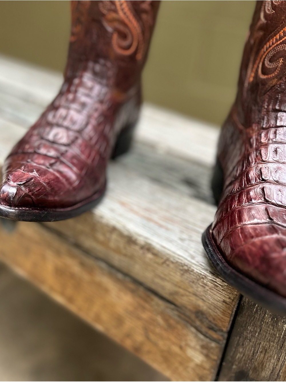 Montana’s Bronze Exotic Authentic Croc Tail Cowboy Boots Size 7.5 D Snip Toe - Picture 7 of 14